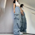thumbnail image 4 of Pantalones casuales americanos de verano para mujer, pantalones anchos con cintura alta y tubo recto, 4 of 5