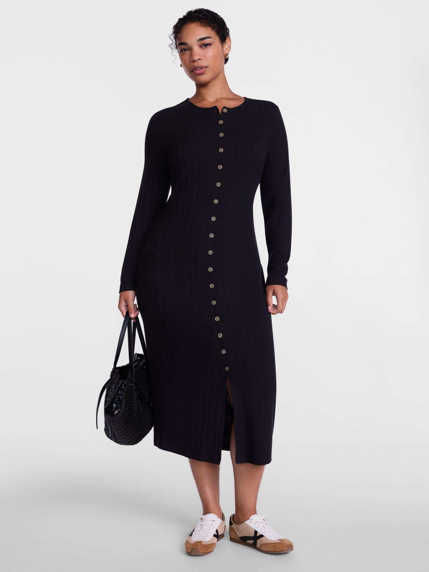 Scenario Women's Cardigan Midi Dress with Long Sleeves, Sizes XS-XXXL