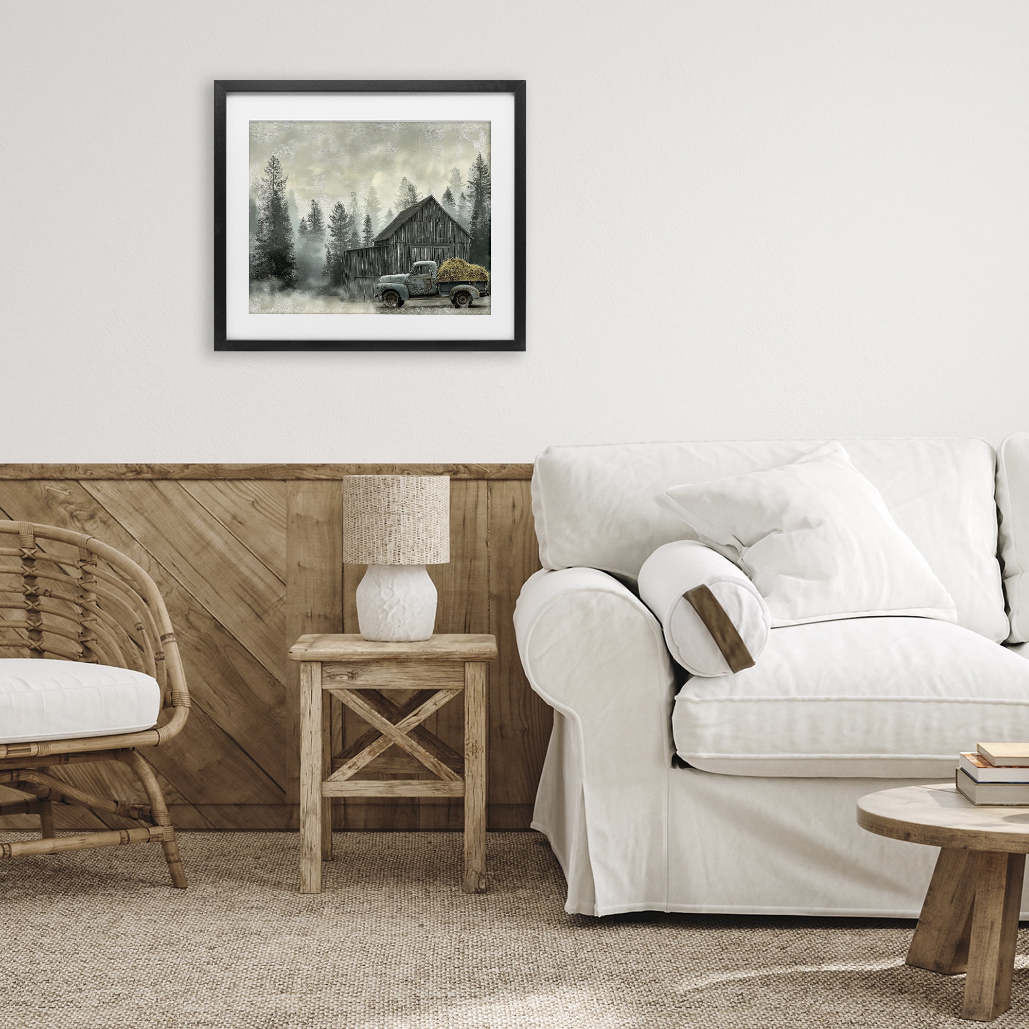 Stupell Industries Vintage Pickup at Misty Barn Black Framed Print Under Glass, design by Imagine It Images