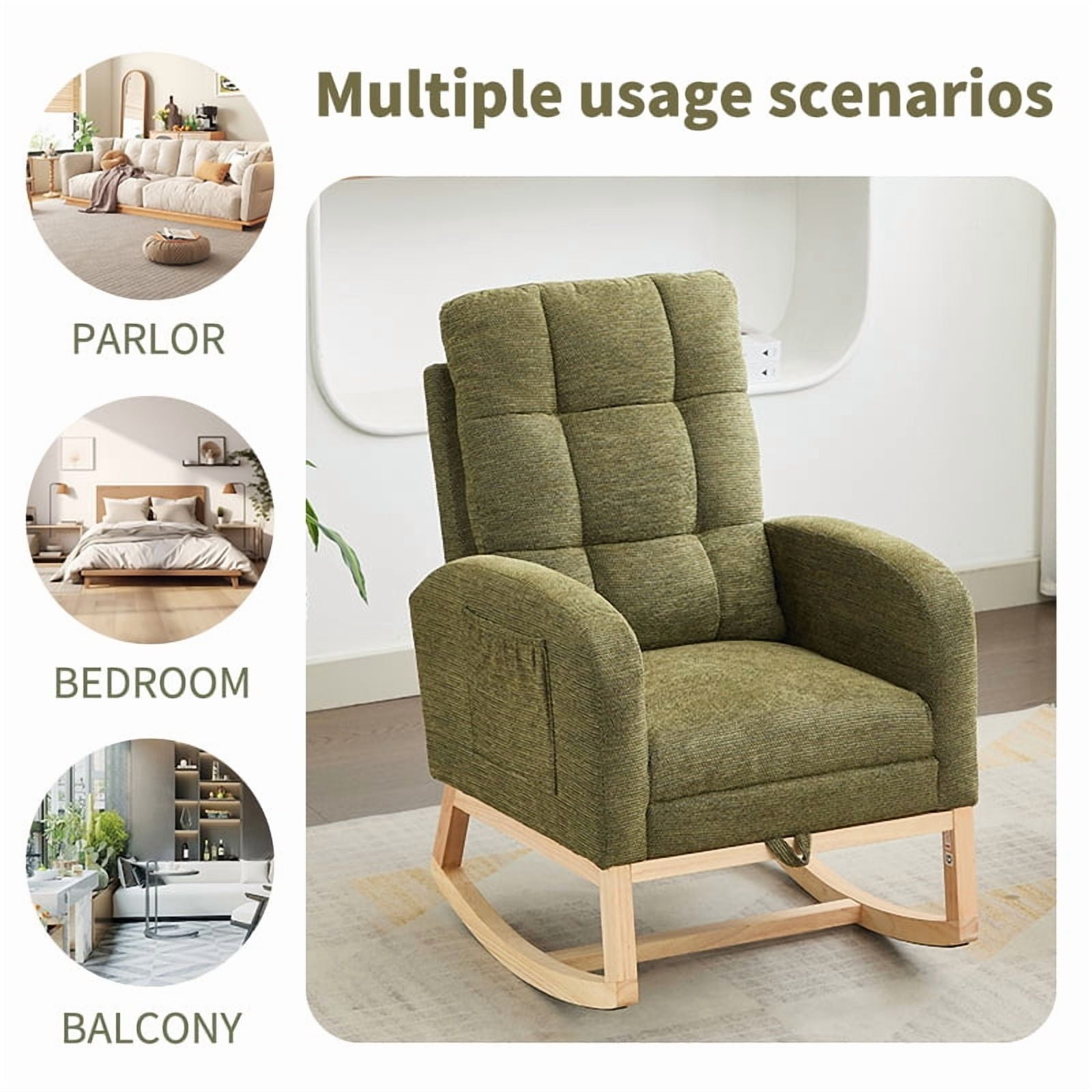 New Rocking Chair with Footrest for Nursery, Modern PU Upholstered Glider Accent Armchair with High Backrest, Padded Seat, and Side Pocket – Ideal for Living Room, Bedroom