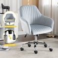 thumbnail image 3 of New -Modern home office leisure chair with adjustable velvet height and adjustable casters (DARKGREY), 3 of 8