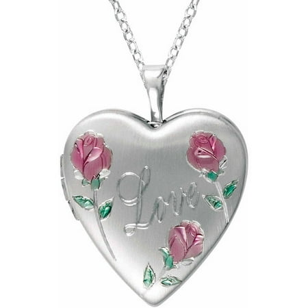 Sterling Silver Heart-Shaped Love with Flowers Locket