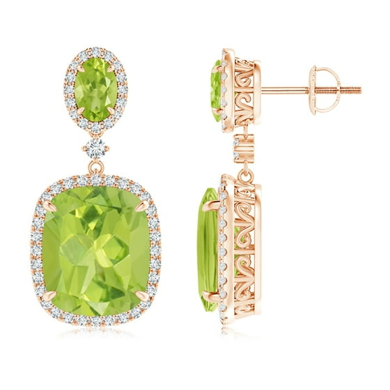 Angara Valentine Jewelry Gift Two Tier Claw Set Peridot Dangle Earrings With Diamond Halo In 14k Yellow Gold 12x10mm Se1053pd Yg Aa 12x10 14k Yellow Gold 12x10mm Peridot