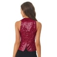thumbnail image 2 of renvena Womens Sequin Suit Vest Sleeveless Open Front Glitter Waistcoat Deep V Tops Gogo Rave Party Burgundy XL, 2 of 7