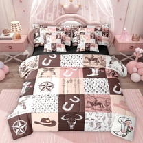 Homewish Vintage Western Cowboys 7-Piece Bedding Comforter Set,Rustic Bull Skull King Bedding Sets,Country Farmhouse Lodge Bed Sheets For Boys Kids,Luxury Bedroom Decor Reversible