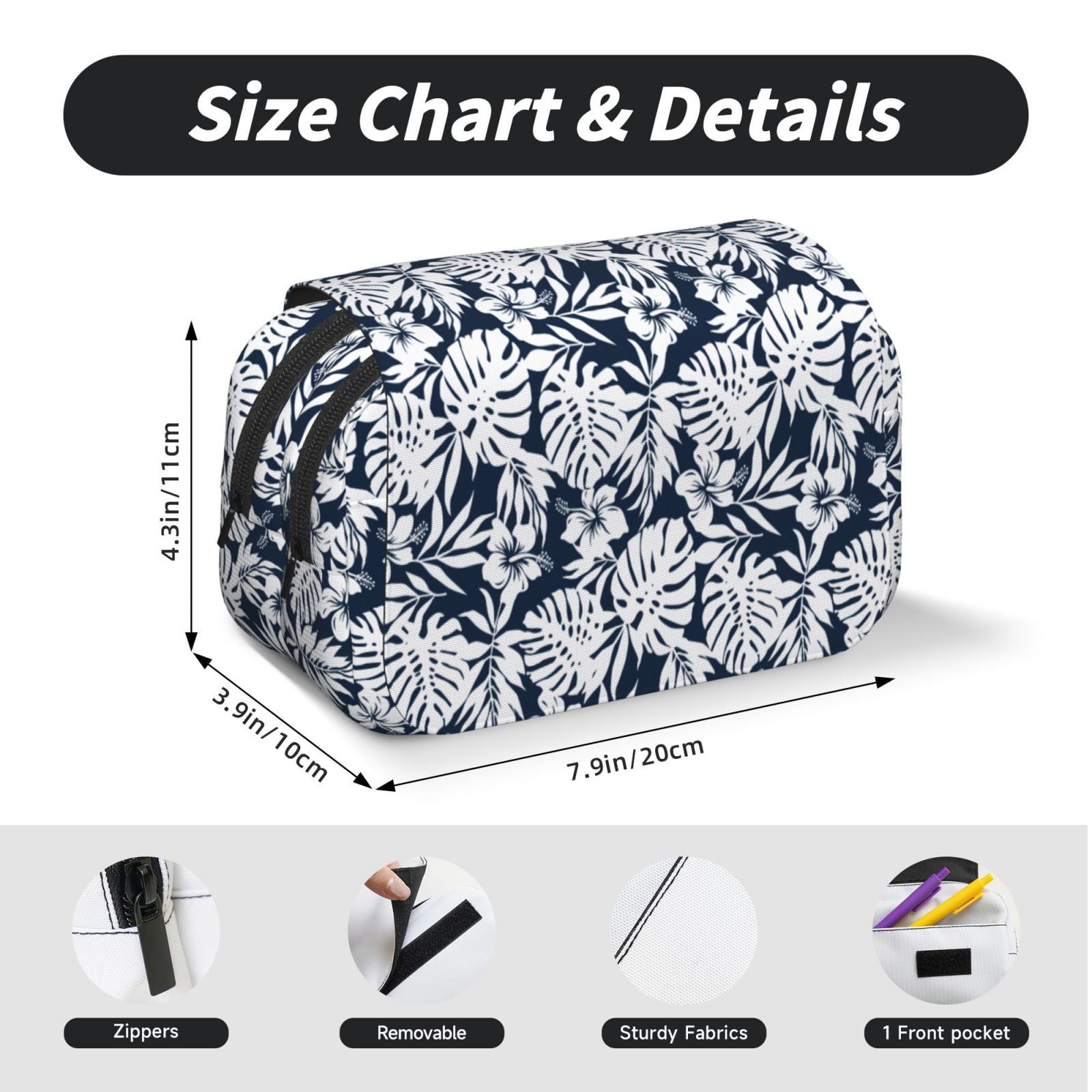Rateoe Hawaiian Style Pattern Double Clamshell Pen Case, Storage Organizer with Two Zipper Compartments– Holds Up to 50 Pencils & Pens