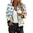 thumbnail image 3 of JURANMO Women's Ethnic Print Bomber Jackets Lightweight Zip Up Long Sleeve Flight Jacket Casual Loose Varsity Coats Fall Outfits with Pockets White L Prime Today, 3 of 6