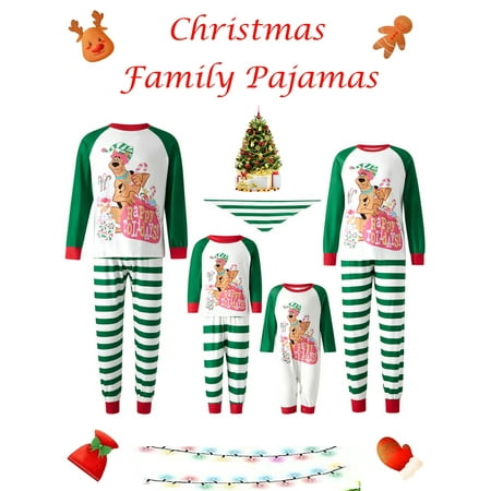 

Family Christmas Pajamas Matching Sets Festival Printed Long Sleeve Tops Long Pants Holiday Sleepwear for Couple Kids Dog