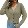 thumbnail image 4 of Long Sleeve V-Neck Women Knit Cardigan Buttons Cropped Sweater, 4 of 5