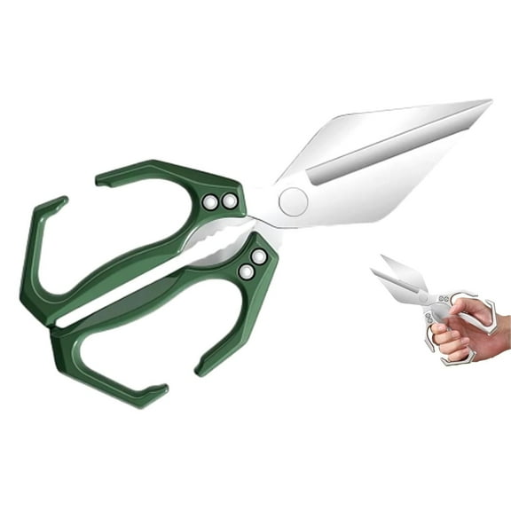 Seattleget Multifunctional Heavy-Duty Kitchen Shears, Poultry Scissors Heavy Duty Cut Bone, New 2 in 1 Ergonomic Kitchen Scissors for Cutting Roots and Chicken, Duck, Fish ＆ Slicing Walnuts Green