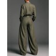 thumbnail image 2 of Women's Vintage Two Piece Set - Loose Fit Long Sleeve Button Down Shirt & High Waisted Wide Leg Pants Casual Lounge Outfit, 2 of 4