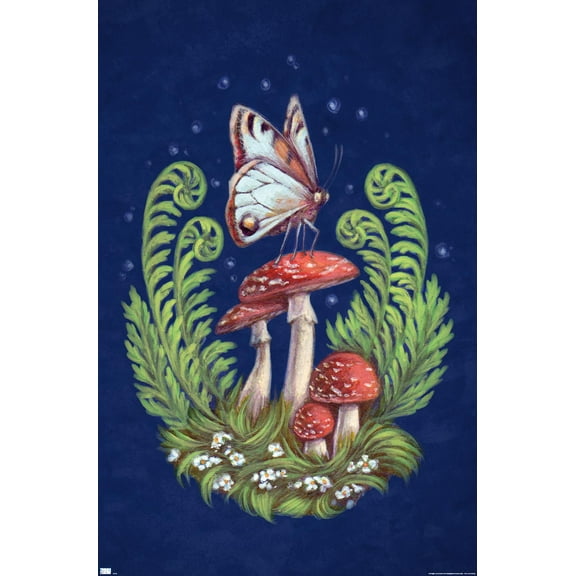 Brigid Ashwood - Butterfly and Mushrooms Wall Poster, 22.375" x 34"