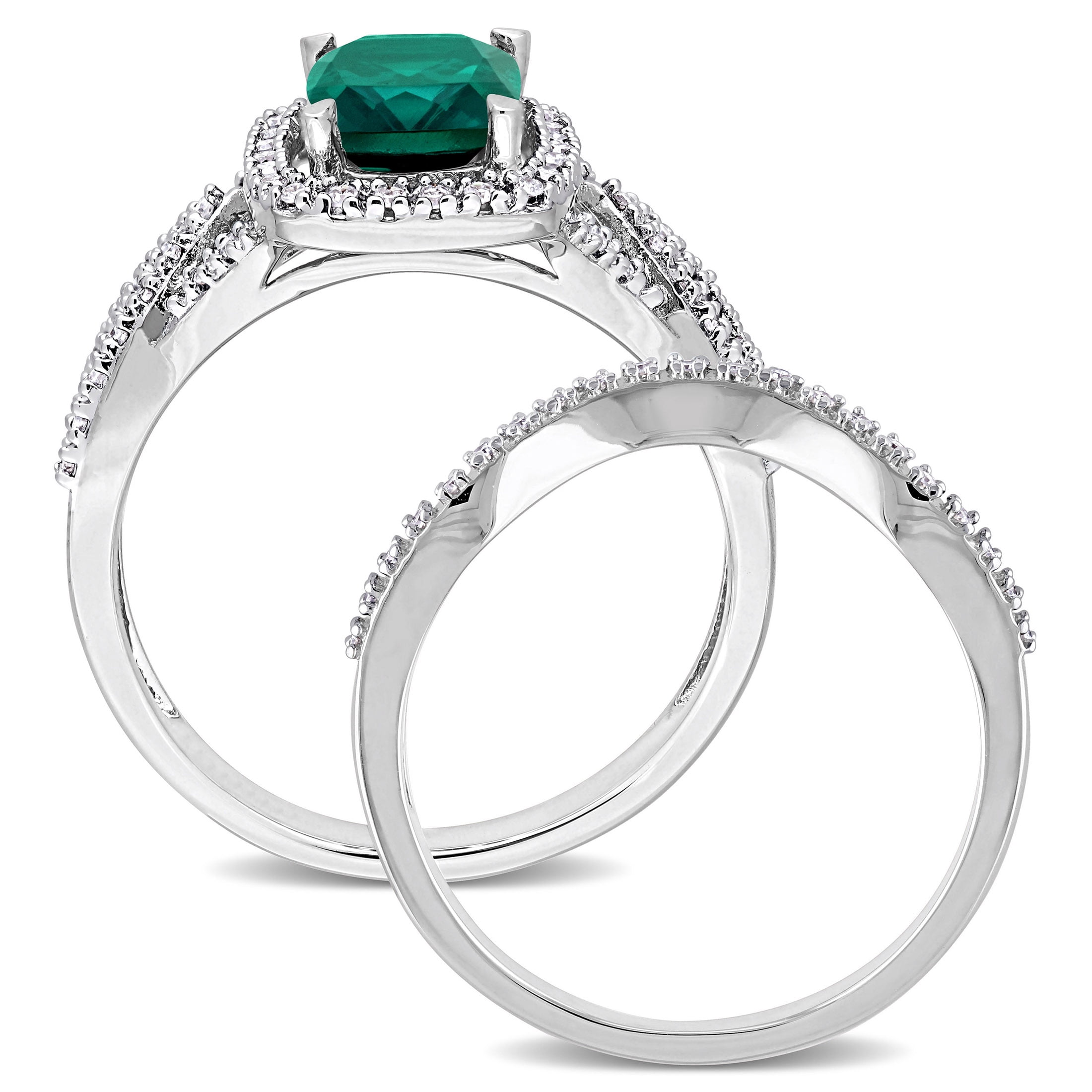 Everly Women's Created Emerald 10k White Gold Bridal Set