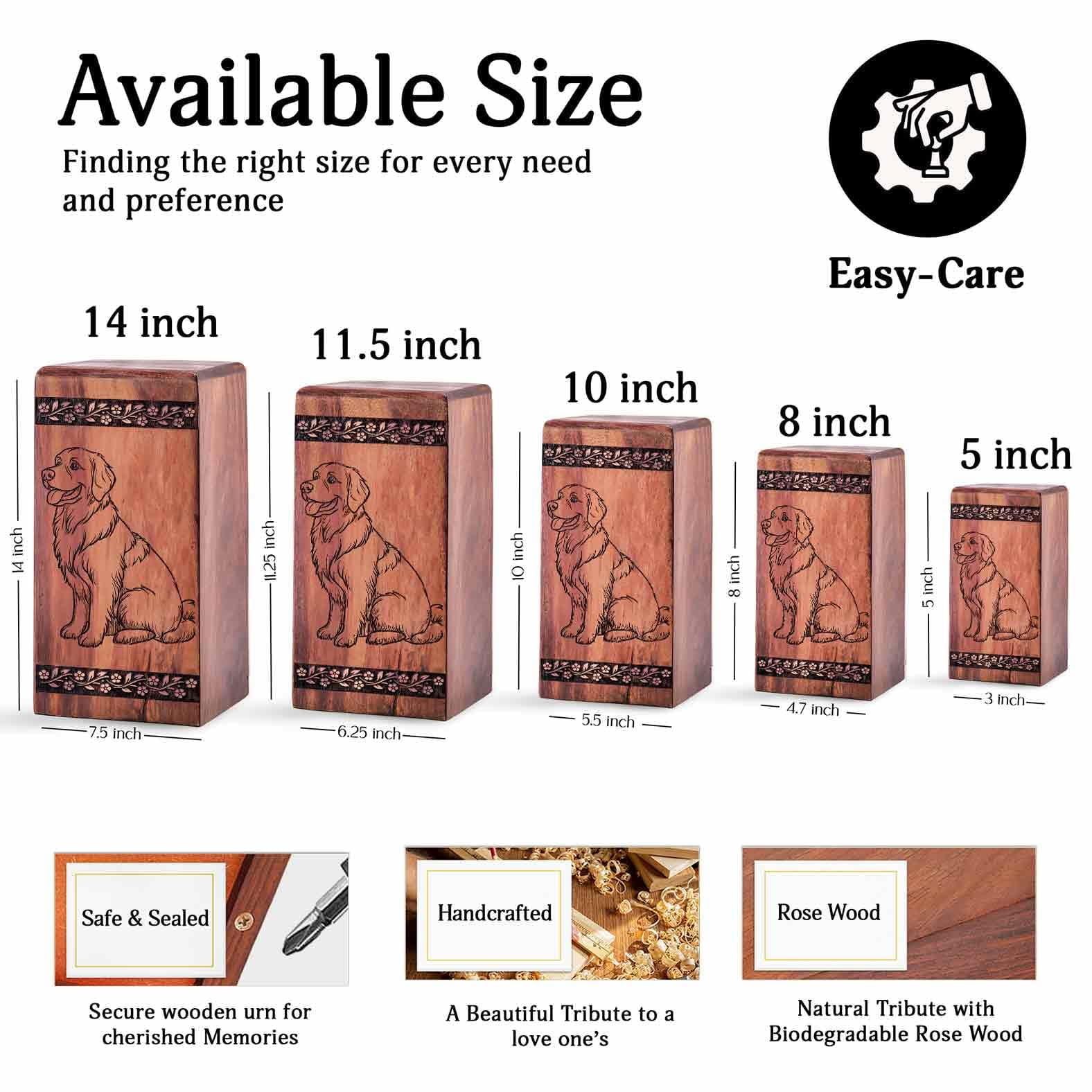YATHABHISA Dog Themed Handcrafted Wooden Urn for Ashes Adult Male – Large Cremation Urns for Human Ashes Adult Man & Women – Memorial Funeral Wood Urn - Keepsake for Pet Ash - 10inch