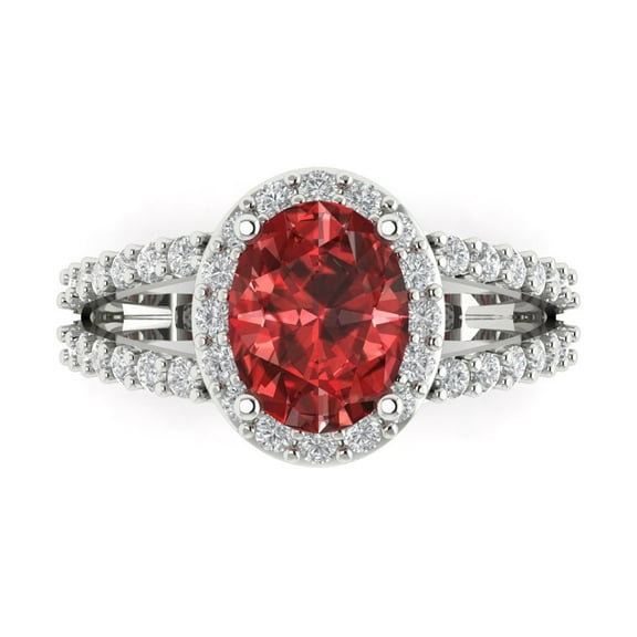 Solitaire with Accents Engagement Ring for Women - 2.6ct Natural Garnet in 18K White Gold Promise Ring