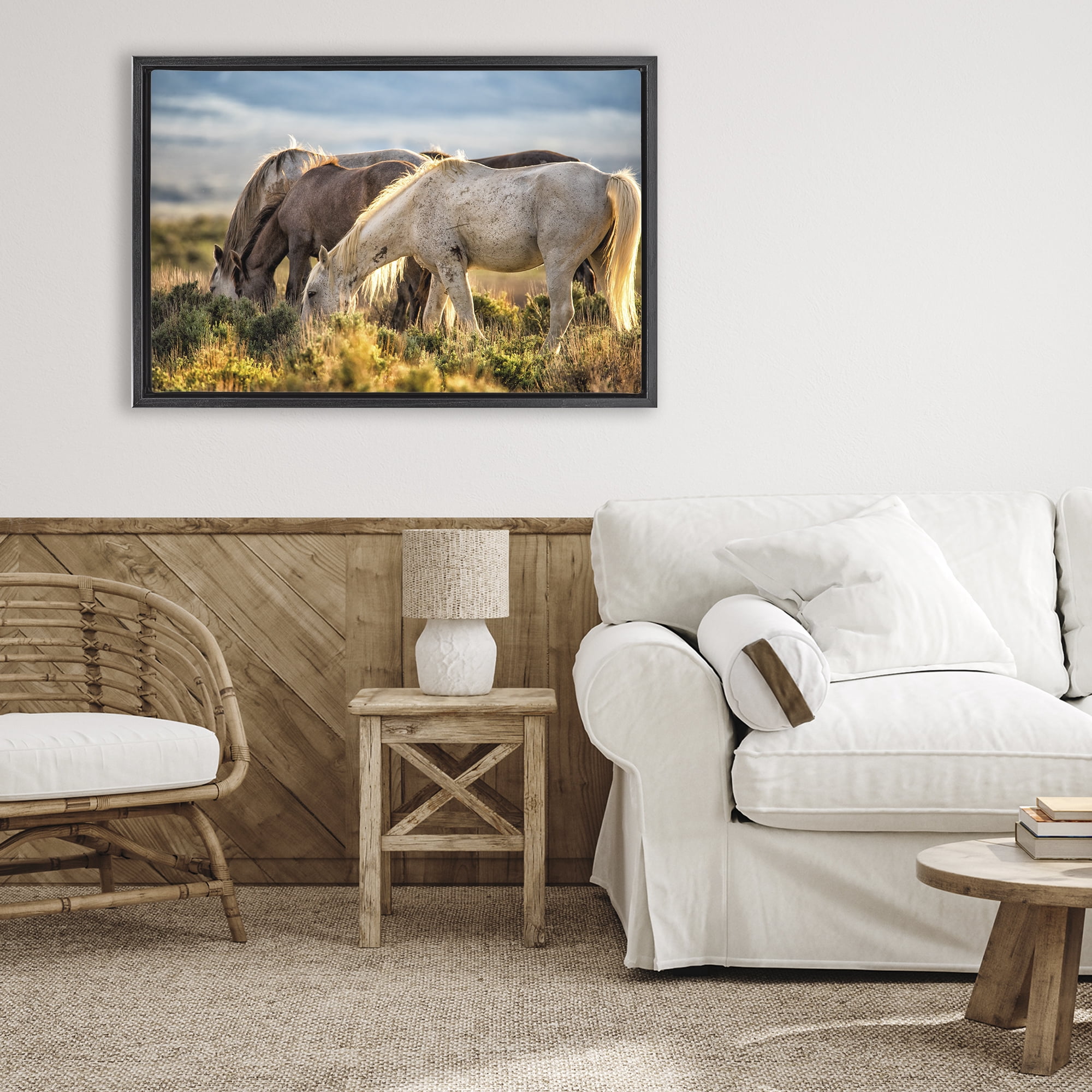 Stupell Industries Equine Evening Graze Black Framed Floater Canvas Wall Art, design by Tim West