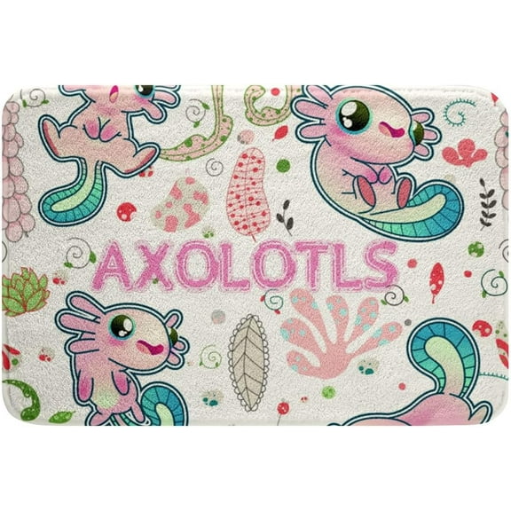 Kawaii Axolotl Bath Mats for Bathroom,Underwater World Bathroom Mats Rugs Colorful Coral Machine Washable Rug Carpets Floor Mat Bathroom Decorations 16x24 Inches for Kitchen Bedroom Door Mat