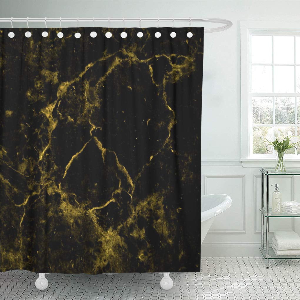 CYNLON Golden Gold Black Marble Bathroom Decor Bath Shower