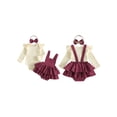 thumbnail image 2 of Loicainy Infant Baby Girls Fall Outfit 3 6 9 12 18 Months Long Sleeve Romper with Overall Dress and Headband Clothes Set, 2 of 9