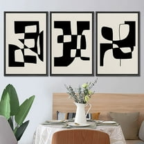 PixonSign Framed Canvas Print Wall Art Set Duotone Mid-Century Geometric Figure Collage Abstract Shapes Illustrations Modern Art Boho Decorative for Living Room, Bedroom, Office - 24"x36"x3 BLACK