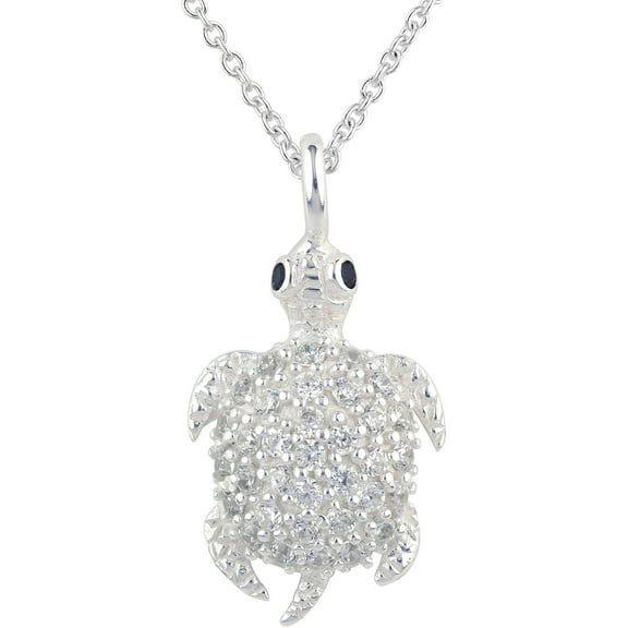 Brilliance Fine Jewelry Simulated Diamond Turtle Pendant in Sterling Silver