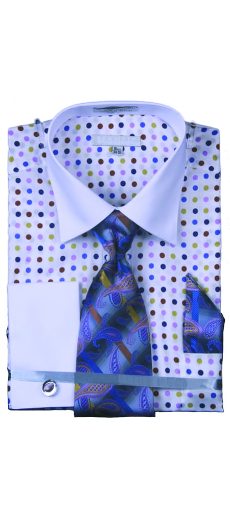 Men's Multi Color Polka Dot Cotton Shirt Tie Cufflink Set - Walmart.com