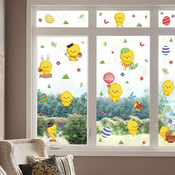 Set De Pegatinas De Pascua Para Ventanas Y Paredes: Decoración Reusable Con Conejos, Huevos Y Flores