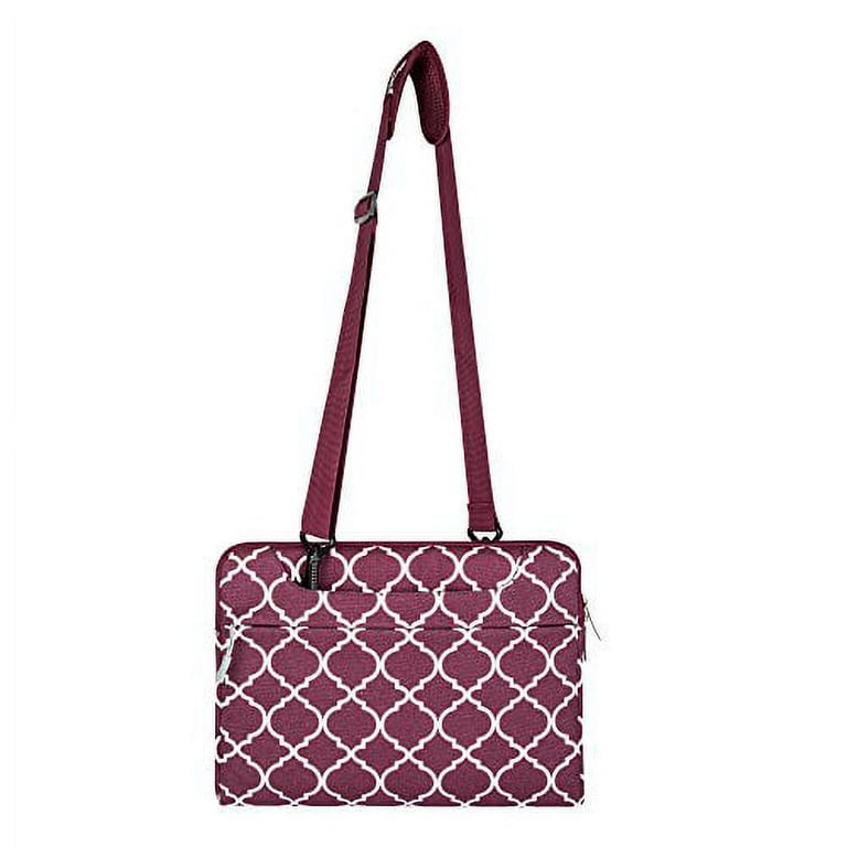Quatrefoil Style Canvas Fabric Laptop Sleeve Case Cover Bag with Shoulder  Strap for 13-13.3 Inch MacBook Pro, MacBook Air, Notebook Computer, Wine  Red 