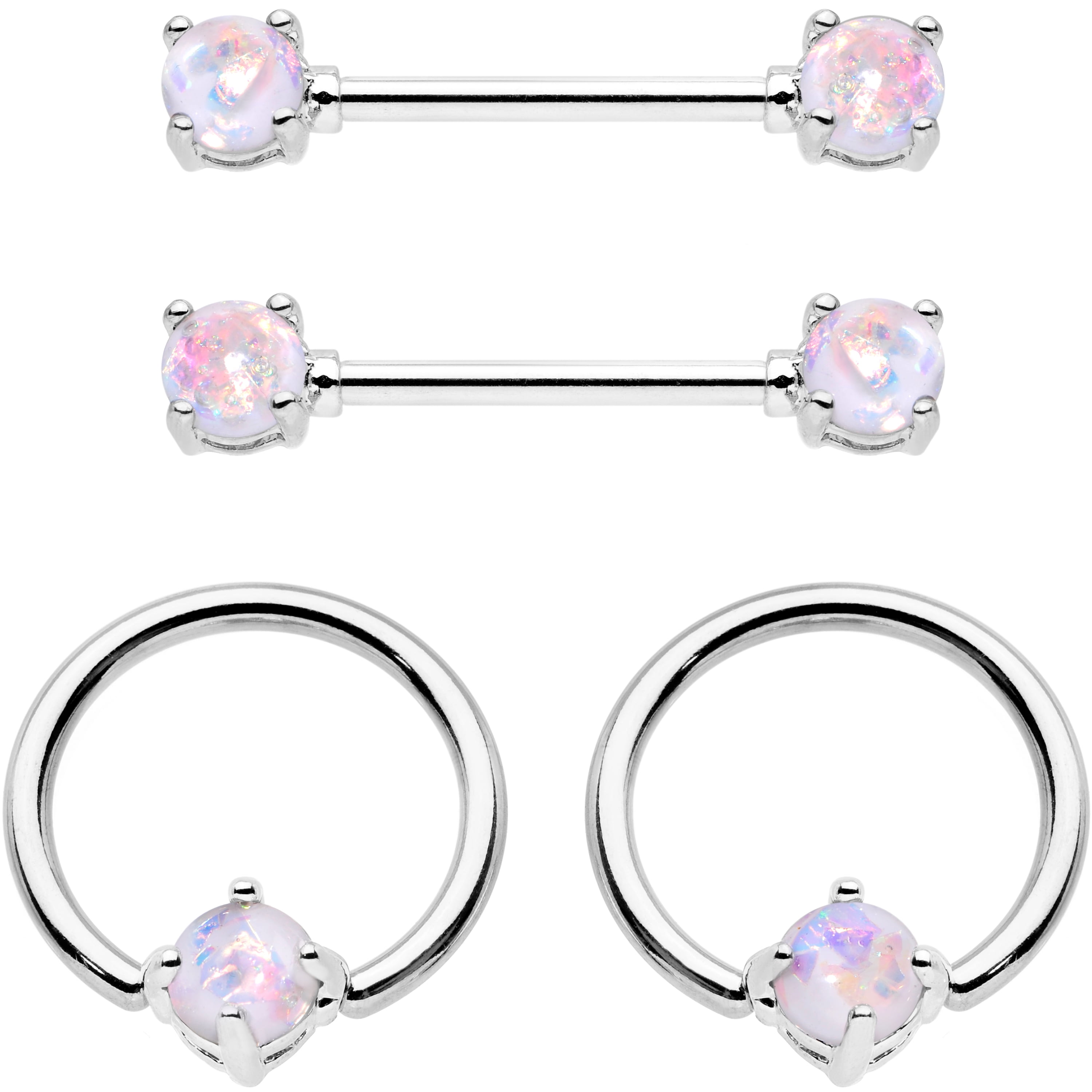 Body Candy Steel Iridescent White Accent Captive Ring Barbell Iridescent White Accent Captive Ring