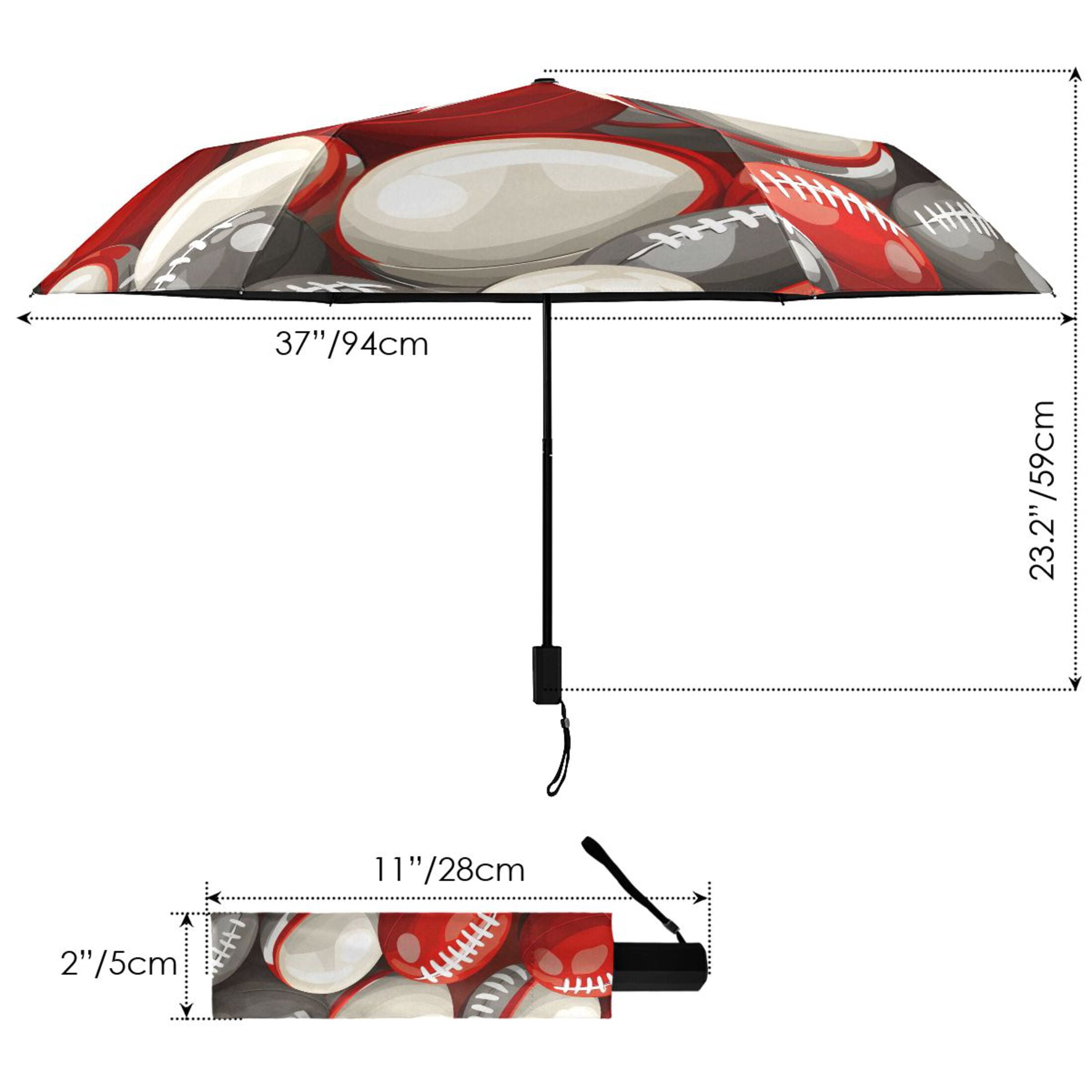 ALAZA Football Rugby Balls UPF 50+ Compact Folding Umbrella for Rain Travel Umbrella Packable