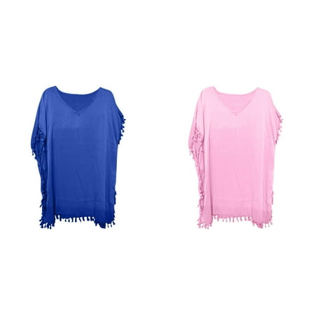 2-Pack Women s Trim Kaftan Chiffon Tassels Swimwear Beach Loose Bikini Cover Up Tops Lane Swim 24 plus Size Swim Suits plus Size Bathing Suits for Women 4x-5x plus Size Swimsuits for Women 22-24