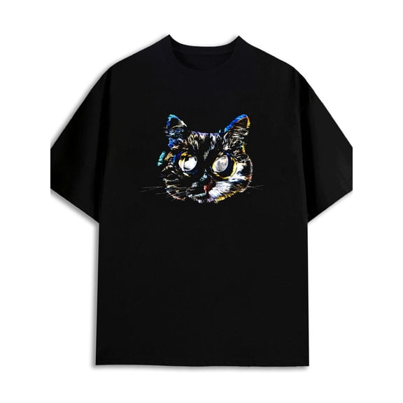 Cat Face Tee 180G 100% Cotton 180G 100% Cotton men 3xl plus size limited edition black Unique Design Unisex Shirt Printed tshirts Retro Unisex Shirt Printed tshirts new years gifts