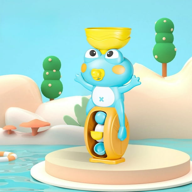 Juguetes de baño de ranas de colores para niños | Juego de agua interactivo con rueda giratoria | Juguetes de plástico para bañera y lavabo | Azul, verde y rosa