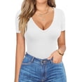 thumbnail image 3 of Zeagoo Women's Deep V Neck T-Shirt Summer Short Sleeve Slim Fitted Stretchy Basic Casual Tops, 3 of 6