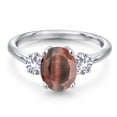 thumbnail image 3 of Gem Stone King 925 Sterling Silver Red Tiger Eye and White Created Sapphire Engagement Ring for Women | 2.00 Cttw | Oval 9X7MM | Gemstone Birthstone | Size 9, 3 of 6