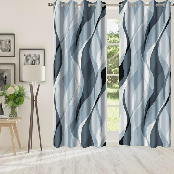 Dusty Blue Modern Blackout Curtains For Bedroom Living Room,Window Curtain,Striped Blue Stylish Simplicity Abstract Thermal Insulated Printed Curtains With Grommet 42"W x 63"L (Pack of 2)