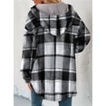 thumbnail image 6 of Women'S Flannel Hooded Plaid Shacket Thick Coat Winter Coat for Warmth Button Down Warm and Fuzzy Fleece Jacket Black XL, 6 of 9