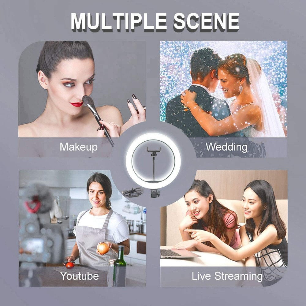 10 inch Selfie Ring Light with Table Top Stand & Cell Phone Holder for Live Stream, Makeup, YouTube Video, Photography TikTok, & more compatible with Universal Phone (Black) Tripod not included