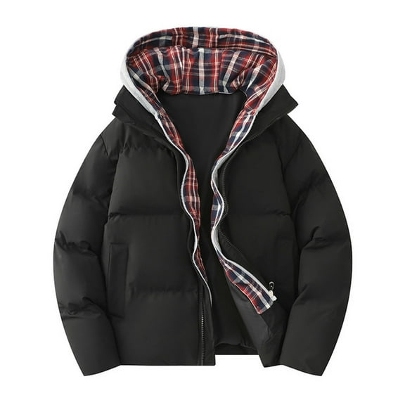 Lenago Quilted Jackets For Men With High Collar Hooded Winter Parka Jackets Fleece Lining Thermal Winter Fashion Outerwear Comfortable Cozy Outerwear Thicken Puffer Jackets