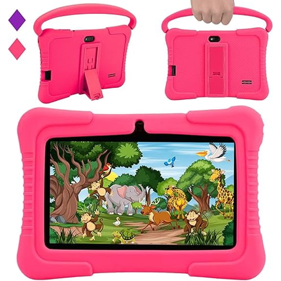 Veidoo Tableta Android para Niños de 7 Pulgadas, Almacenamiento RAM de 2 GB y 32 GB, Tableta de Aprendizaje para Niños, Parental, Tableta para Niños Pequeños con Funda de Silicona (Rosa)
