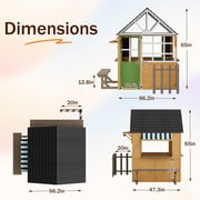 Hommow Outdoor Play House for Kids, Wooden Kids Playhouse with Kitchen Toys, Blackboard,Chalks,Wood Color