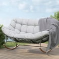 thumbnail image 2 of Oversized Outdoor Papasan Rocking Chair for Two with E-Coated Steel Frame and Thick Cushion, Comfy Loveseat Rocker for Patio Porch Deck, Grey, 2 of 7