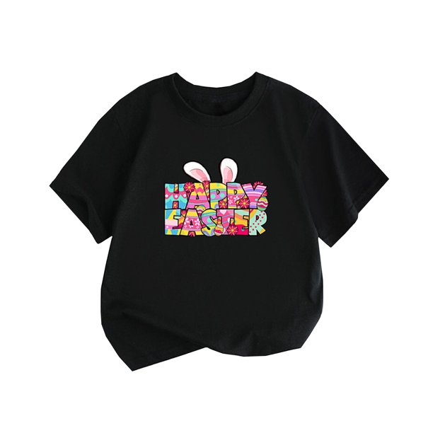 Gibobby Blusa Termica Nueva ropa para niños de verano, camiseta de manga corta para niñas de estilo europeo y estadounidense, camiseta para niños con cuello redondo y estampado (Negro, 2-3 Años)