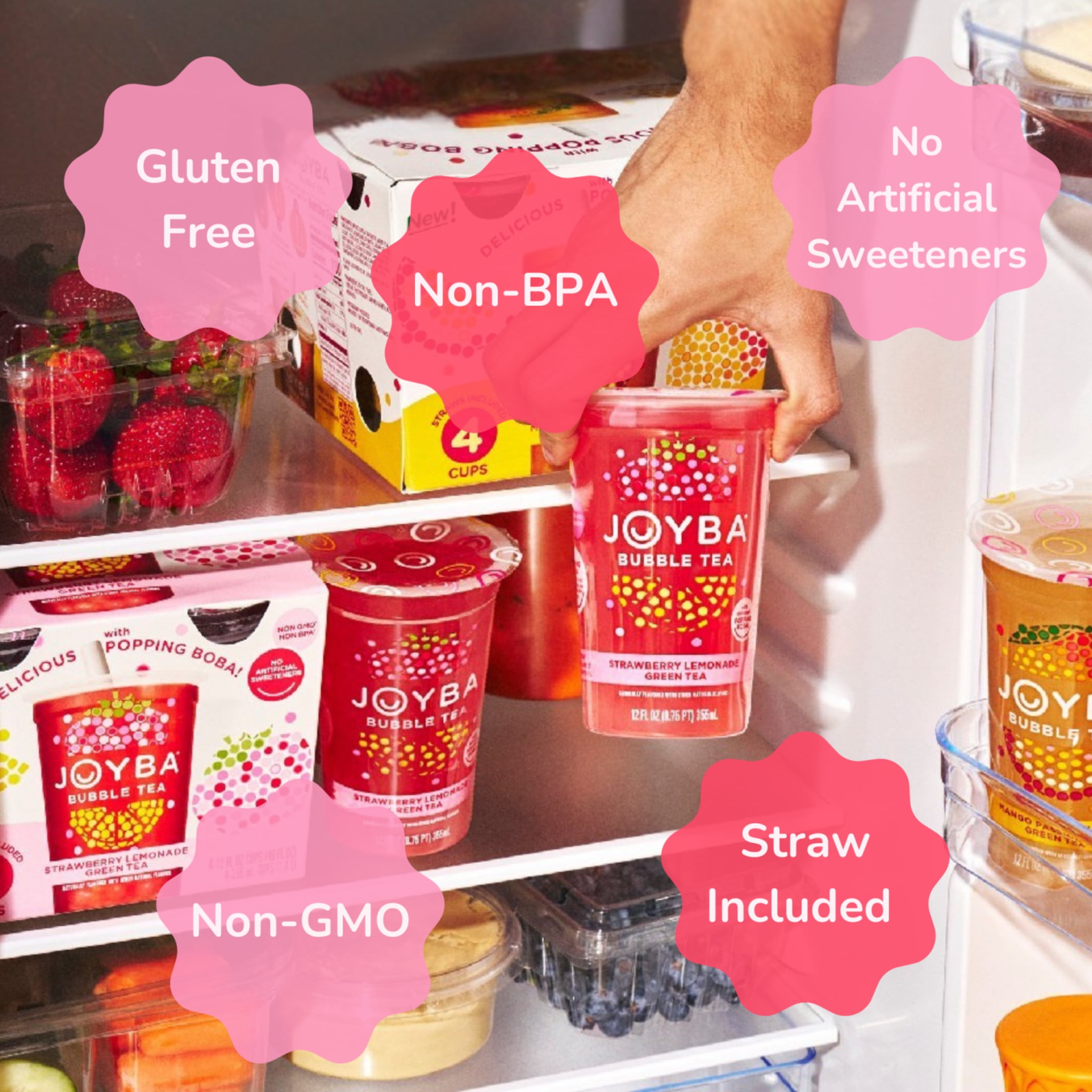 Joyba Blueberry Pomegranate Black Tea Bubble Tea, 12 fl oz Cup (Pack of 4)