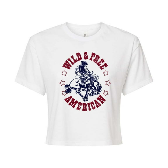 Instant Message - Wild And Free American - Juniors Cropped Graphic T-Shirt