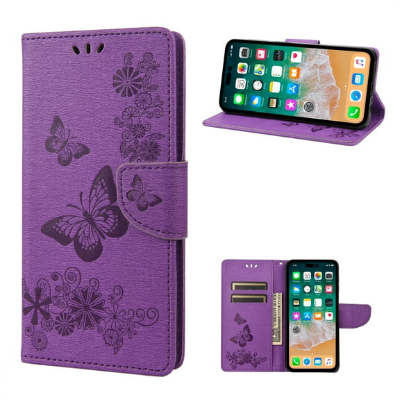 TECH CIRCLE Embossed Butterfly Case for 2022 iPhone 14 Pro Max (6.7") - Foldable Stand Lightweight Flip Cute Case (Purple)