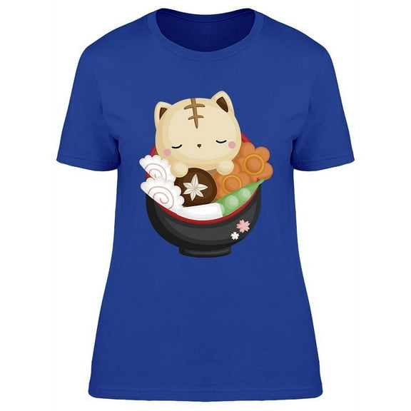 Cute And Sleepy Cat On Ramen T-Shirt Women -Image by Shutterstock, Female Large