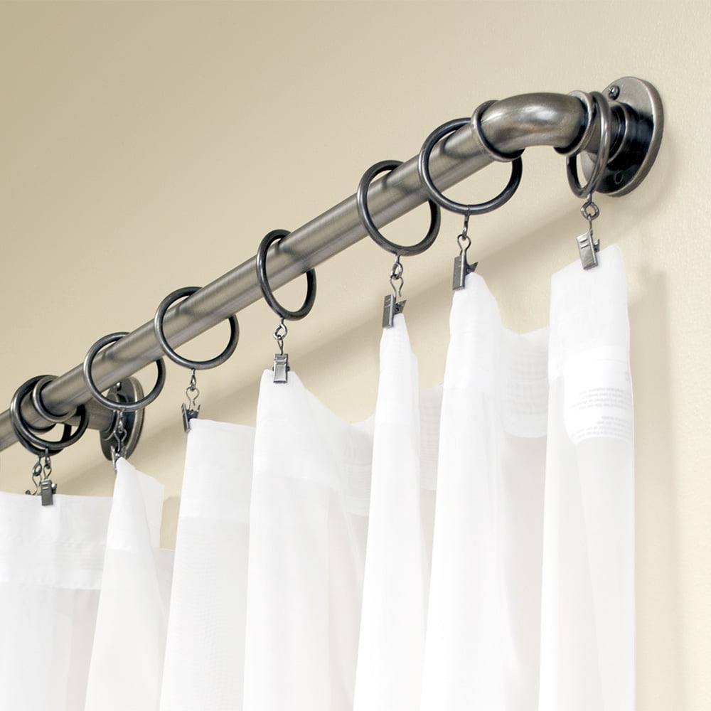 Lumino 1" Plated Pewter Industrial Wrap Adjustable Single Curtain Rod Set, 42"-120"