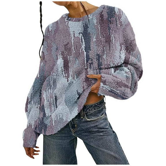 Zkozptok Fuzzy Sweaters Women Oversized Fleece Pullover Long Sleeve Crewneck Winter Warm Sweater Tops