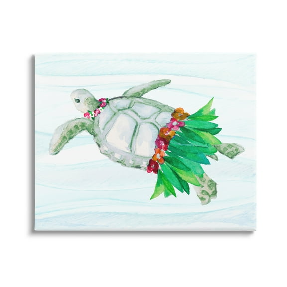 Stupell Hula Turtle Funny Tortoise Landscape Painting Gallery Wrapped Canvas Print Wall Art